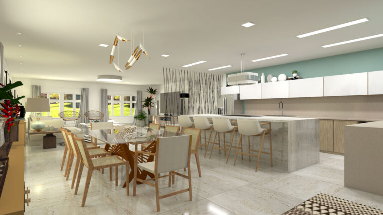 Integrated Living Room with Dining and Kitchen