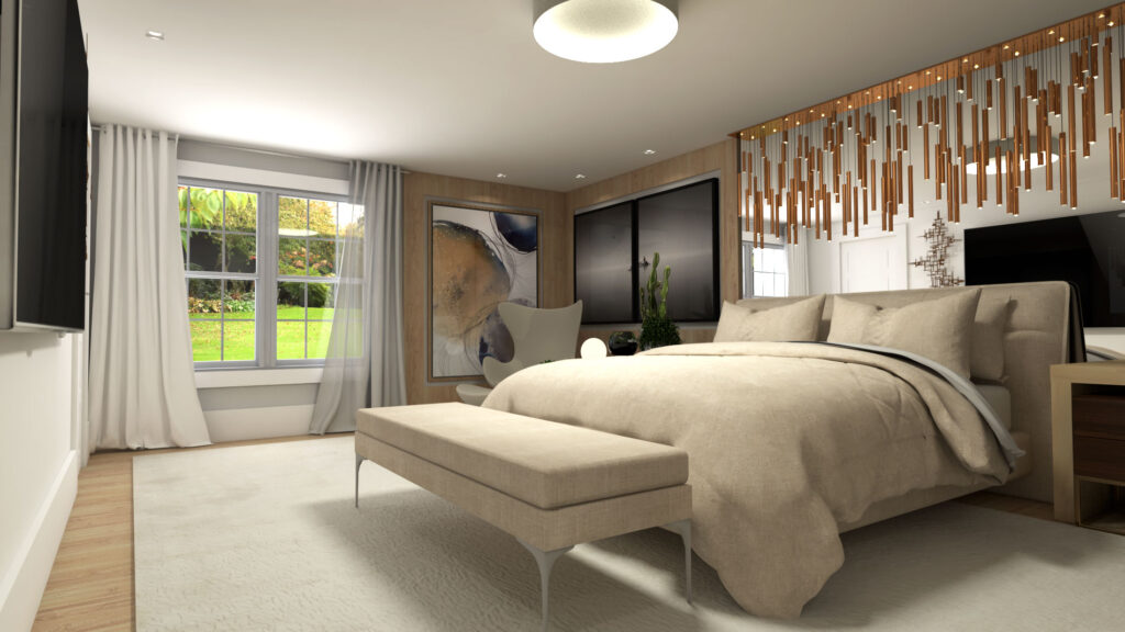 Modern Bedroom with Bronze Pendants